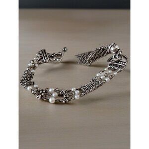 Brighton Charleston Tassel Pearl Toggle Bracelet Silver Tone 3 strands